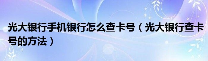 光大銀行手機銀行怎麼查卡號光大銀行查卡號的方法