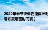 2020年春节快递物流停运时间表（2020年春节快递物流几号恢复运营时间表）