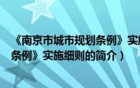 《南京市城市规划条例》实施细则（关于《南京市城市规划条例》实施细则的简介）