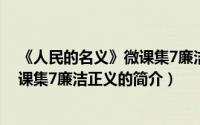 《人民的名义》微课集7廉洁正义（关于《人民的名义》微课集7廉洁正义的简介）