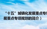 “十五”城镇化发展重点专项规划（关于“十五”城镇化发展重点专项规划的简介）