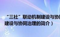 “三社”联动机制建设与协同治理（关于“三社”联动机制建设与协同治理的简介）