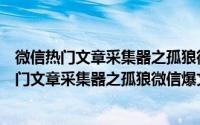 微信热门文章采集器之孤狼微信爆文助手使用教程（微信热门文章采集器之孤狼微信爆文助手使用教程）