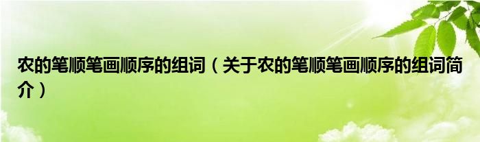 农的笔顺笔画顺序的组词关于农的笔顺笔画顺序的组词简介