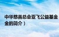 中华慈善总会亚飞公益基金（关于中华慈善总会亚飞公益基金的简介）