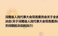 河南省人民代表大会常务委员会关于全省县、乡两级人民代表大会换届选举有关问题的决定(关于河南省人民代表大会常务委员会关于全省县、乡两级人民代表大会换届选举有关问题的决定的简介)