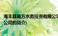 海丰县南方水务投资有限公司(关于海丰县南方水务投资有限公司的简介)