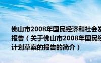 佛山市2008年国民经济和社会发展计划执行情况与2009年计划草案的报告（关于佛山市2008年国民经济和社会发展计划执行情况与2009年计划草案的报告的简介）