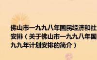 佛山市一九九八年国民经济和社会发展计划执行情况与一九九九年计划安排（关于佛山市一九九八年国民经济和社会发展计划执行情况与一九九九年计划安排的简介）