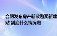 合肥发布房产新政购买新建商品住房给予总房价1%购房补贴 到底什么情况嘞