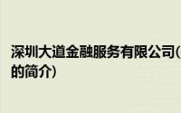 深圳大道金融服务有限公司(关于深圳大道金融服务有限公司的简介)