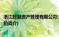 浙江旺融资产管理有限公司(关于浙江旺融资产管理有限公司的简介)