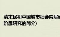 清末民初中国城市社会阶层研究(关于清末民初中国城市社会阶层研究的简介)