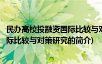 民办高校投融资国际比较与对策研究(关于民办高校投融资国际比较与对策研究的简介)