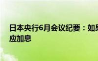 日本央行6月会议纪要：如果4月提出的经济展望实现 央行应加息