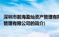 深圳市前海盈灿资产管理有限公司(关于深圳市前海盈灿资产管理有限公司的简介)