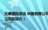 元泰国际货运 中国有限公司（关于元泰国际货运 中国有限公司的简介）