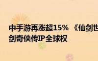 中手游再涨超15% 《仙剑世界》终极测试定档 公司收购仙剑奇侠传IP全球权