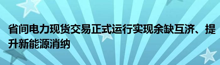 省间电力现货交易正式运行实现余缺互济、提升新能源消纳