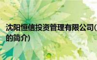 沈阳恒信投资管理有限公司(关于沈阳恒信投资管理有限公司的简介)