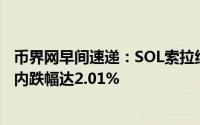 币界网早间速递：SOL索拉纳币价失守190.31美元大关，日内跌幅达2.01%