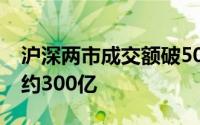 沪深两市成交额破5000亿大关，较昨日缩量约300亿