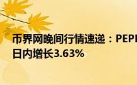 币界网晚间行情速递：PEPE币价跃升至0.00001542美元，日内增长3.63%